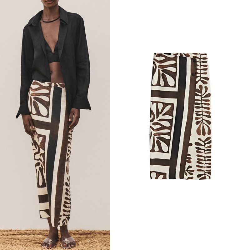 MD Spring New Holiday Bohemia Vintage Leaves Print High Waist Stomach Blanket Skirt 5216823