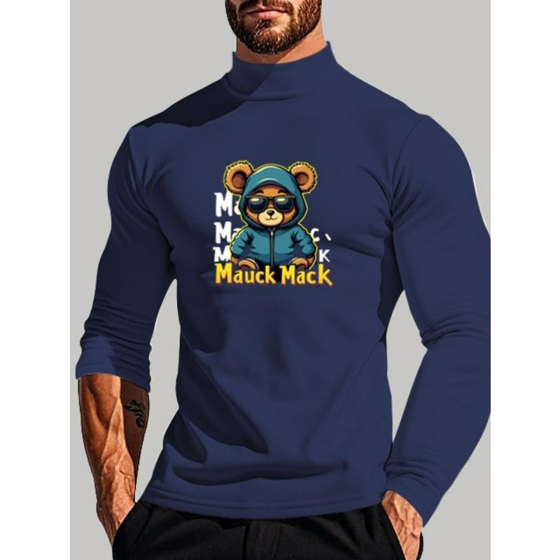 Polyester Mock Neck Long Sleeve Shirt, Lightweight Soft  Streetwear S