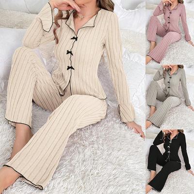 Women's Pajama Set Long Sleeve Top and Wide Leg Long Pants