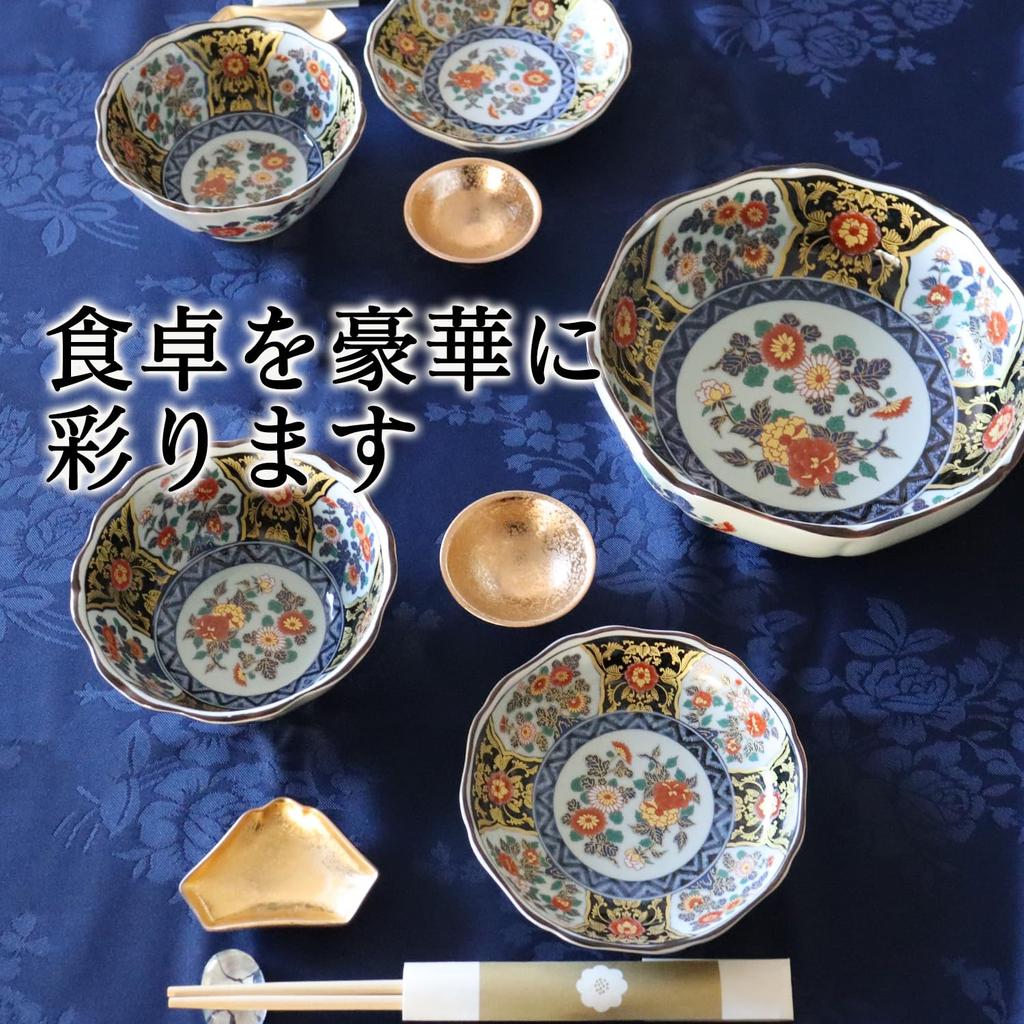 Yuuki Roman, Old Imari Style Octagonal Plates (5 Pieces), Dyed Brocade and Gold Pattern, Gorgeous and Ornate [Arita Ware, Made In Japan]