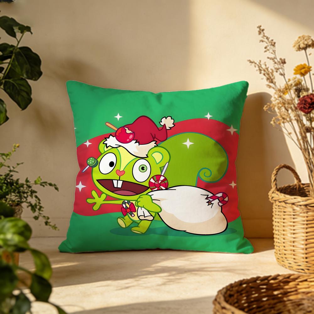 Stylish HHappy Tree Friendsied Cushion Cover Versatile DoubleSided Pillow Case Fit for Sofa Bed Car Daily Decor