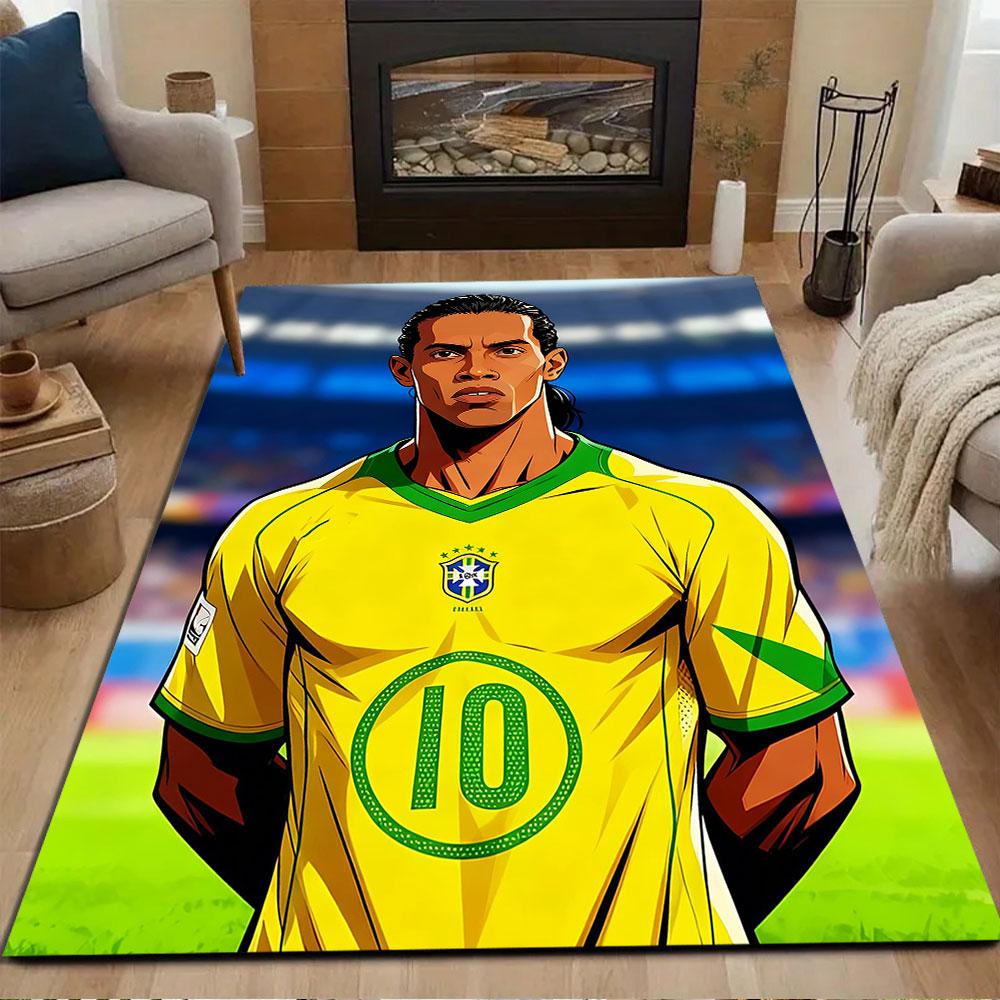 Brazilian Soccer Star Portrait Patterned carpet, non slip mat suitable for living room and bedroom sofas