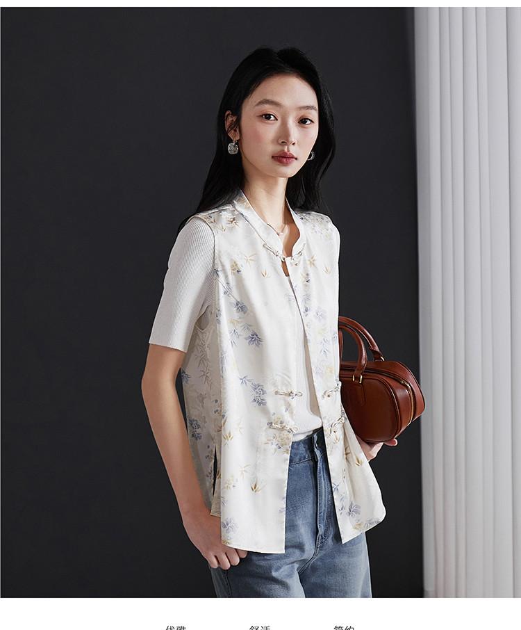 New Chinese Style Printed Vest Jacket for Women