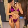Sexy Halter PU Faux Leather Strappy Bikini Women Swimwear Female Swimsuit Two-pieces Bikini Set Bather Bathing Suit Swim