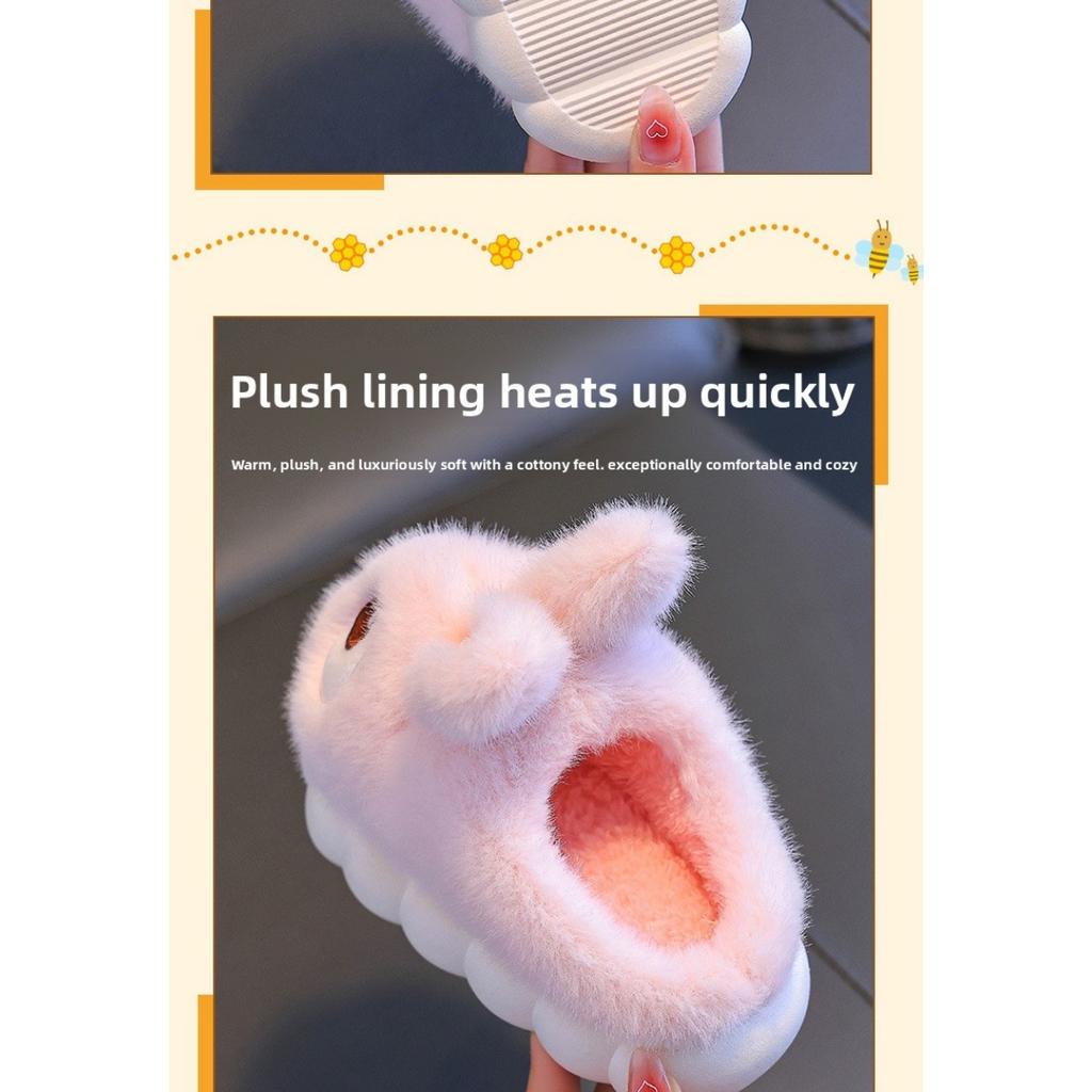 Children's Cotton Slippers, Cute Rabbits for Winter Girls, Warm and Fluffy Fur for Small and Medium-sized Children, Anti Slip Baby Home Shoes for Boys