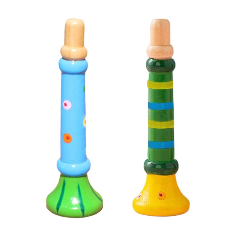 2pcs Children Wooden Trumpet Toy Kids Whistle Horn Musical Instrument Early Educational Montessori Toys Sound Training Games TMZ