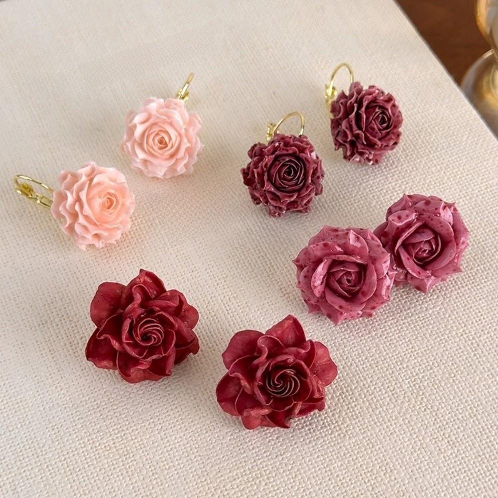 Retro Artificial Rose Earrings Resin Romantic Ear Hooks Preserved Flower Earrings Gift Giving