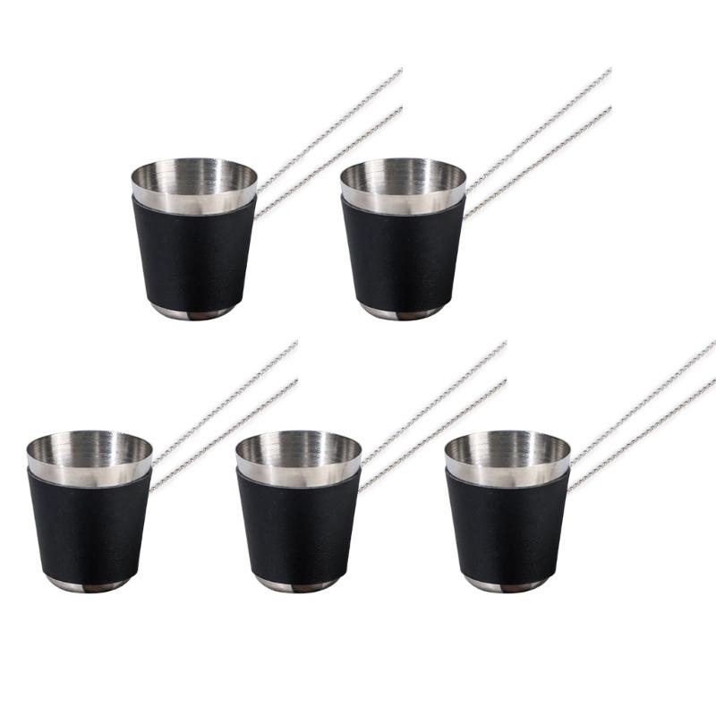 

Pack of 5 Stainless Steel Shot Glass Set Portable Chain Connect Shot Glasses 30ml Capacity for Get Togethers чорний