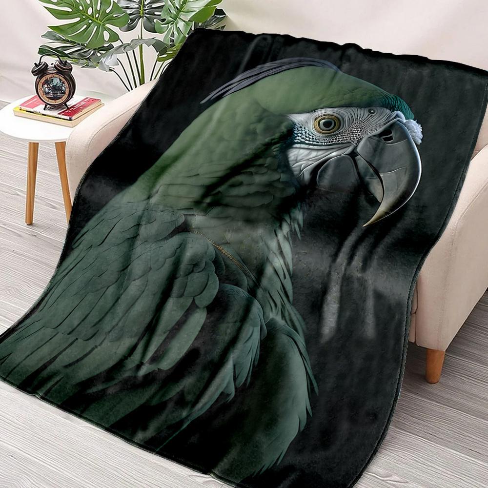 Soft & Cozy Flannel Throw Blanket with Green Parrot Print - Perfect for Bed, Sofa, Camping & Travel | Reversible, Machine Washab
