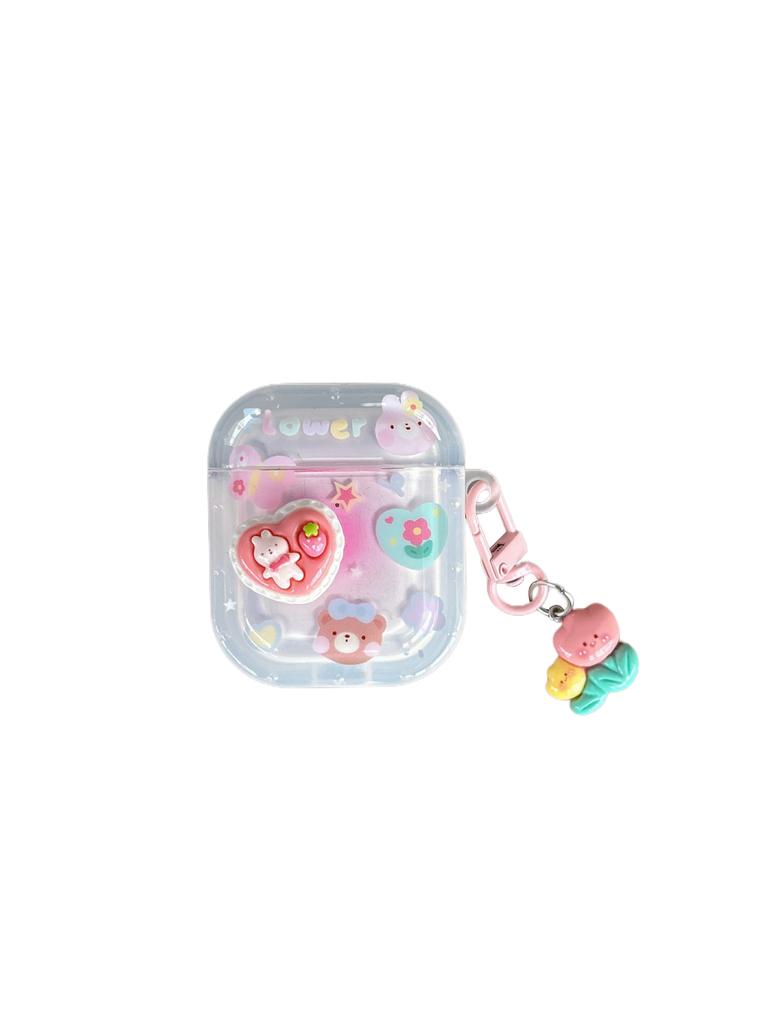 Korean Three-dimensional Flower Rabbit for AirPods 1 Protective Case Pro1 Bluetooth 1/1 Generation Earphone Case Pendant