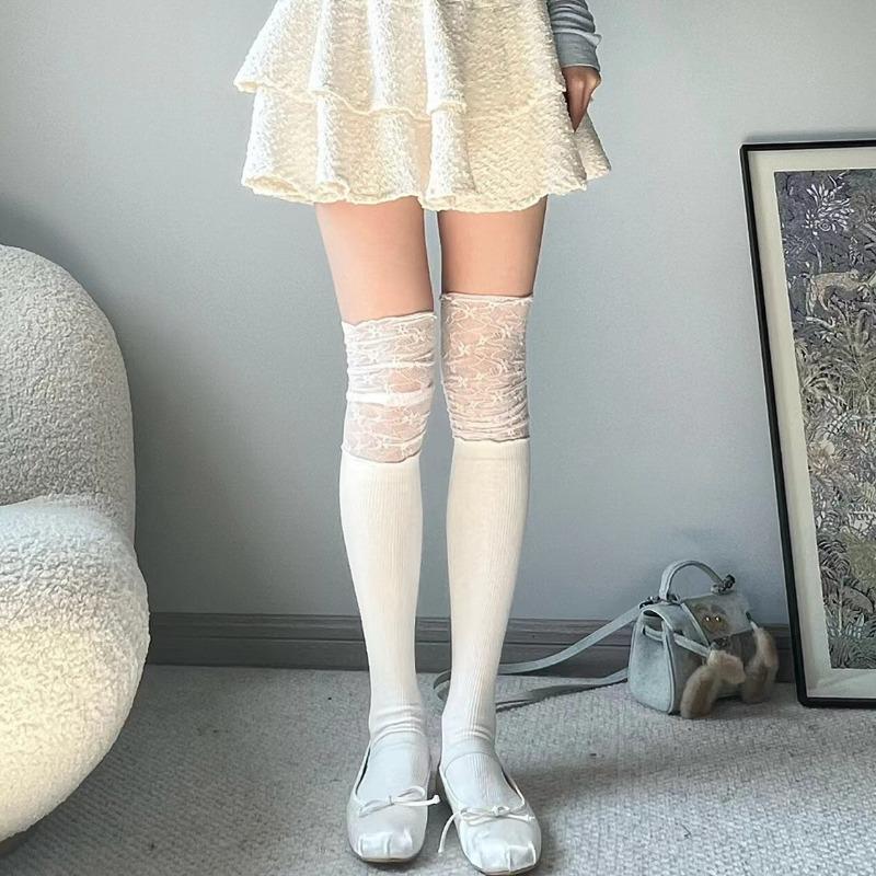 Lace Socks for Girls, Spring Girls, Mid-calf Socks, Jk Pile Socks, Patchwork Lace Over-the-knee Long Cotton Socks, Sweet