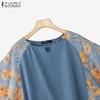 ZANZEA Women Casual Floral Print Splice 3/4 Sleeve Loose Blouse