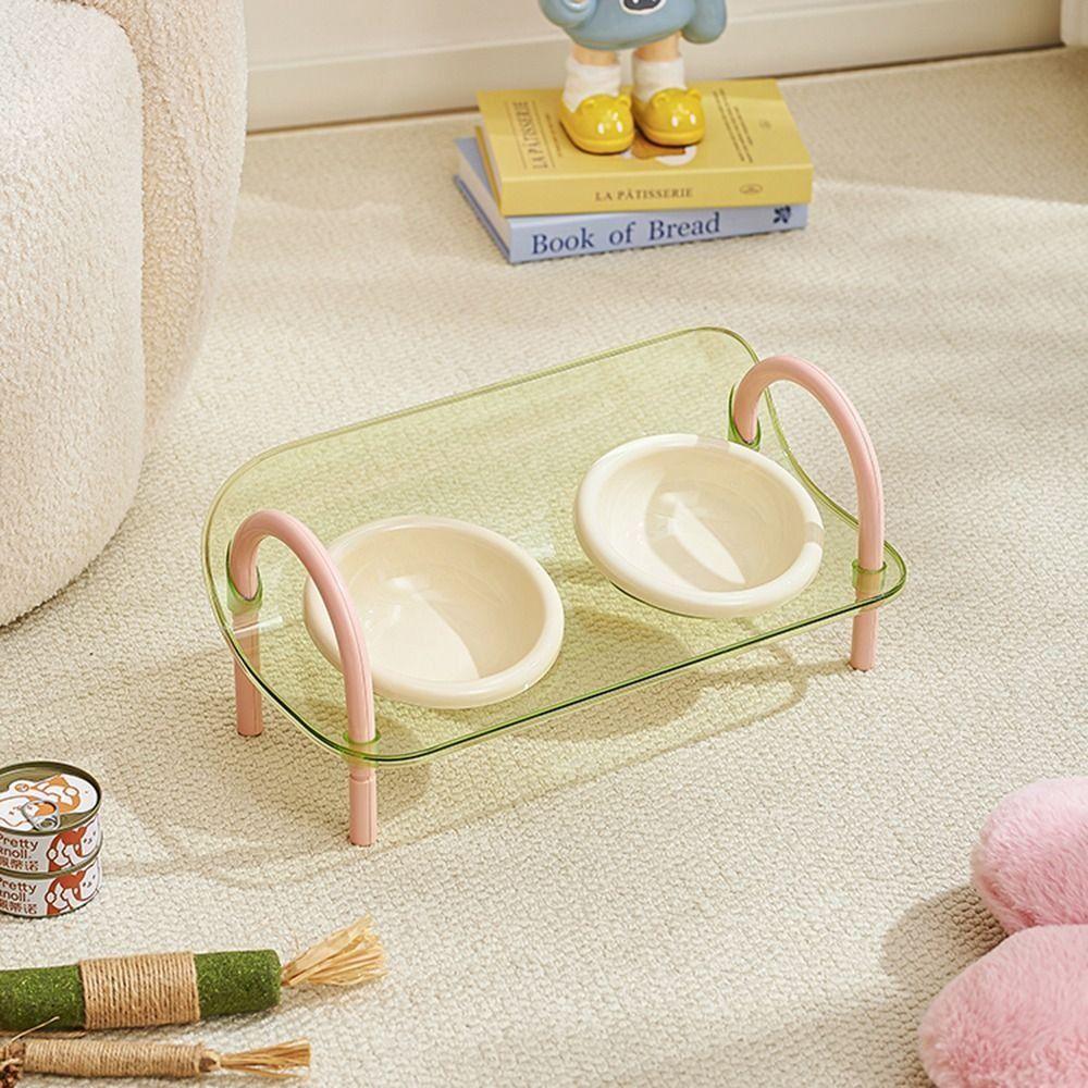 Double Bowls Cat Food Water Bowl Anti-flip Elevated Pet Feeder Bowl Pet High Footed Bowl  Household