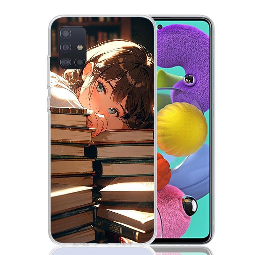 Read Books Illustration Reading Phone Case For Samsung Galaxy A52 A32 A22 A12 A02S A50S A30S A51 A31 AA71 Note 20 Ultra 10 S10 P
