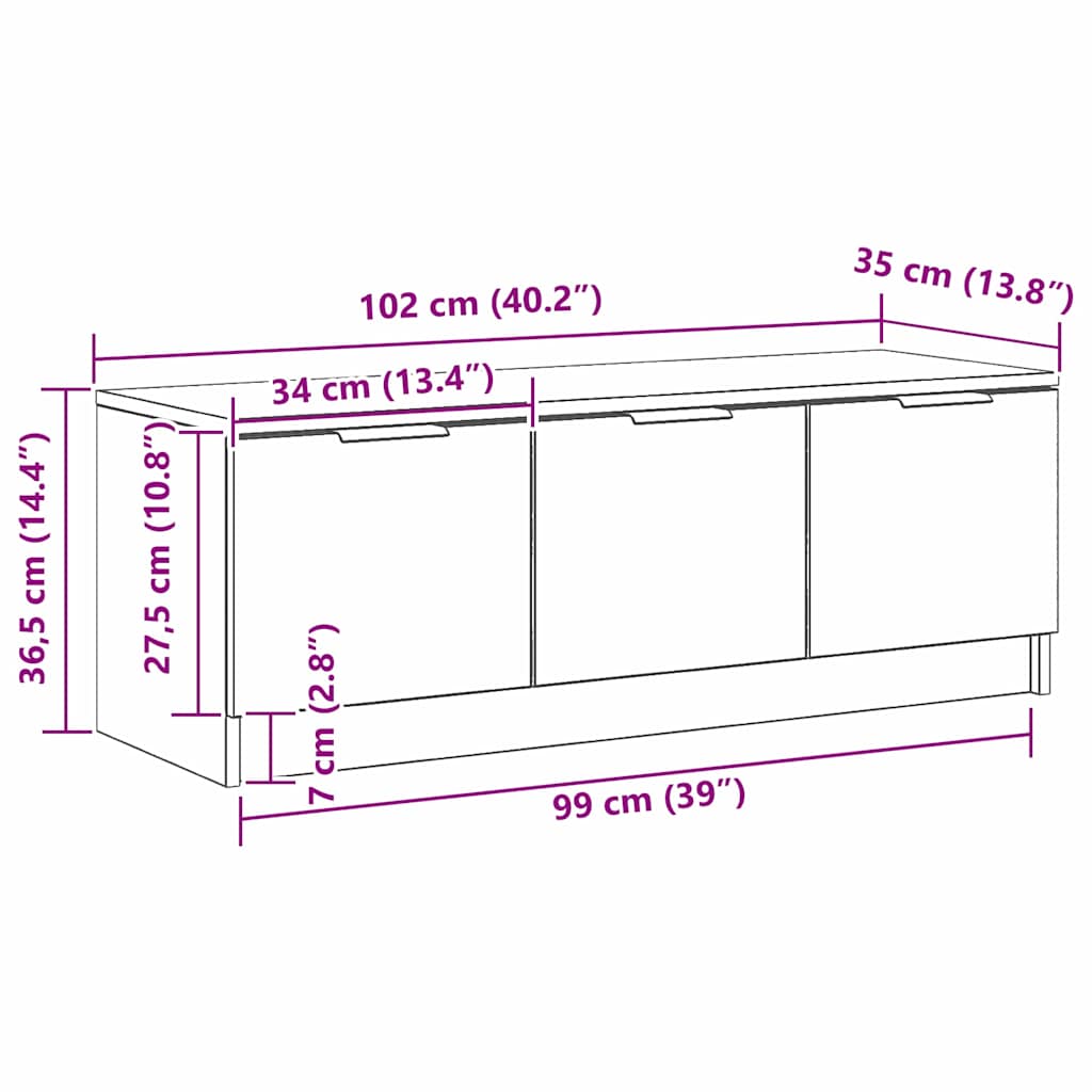 TV Stand in Black Oak Look 102 x 35 x 36.5 cm
