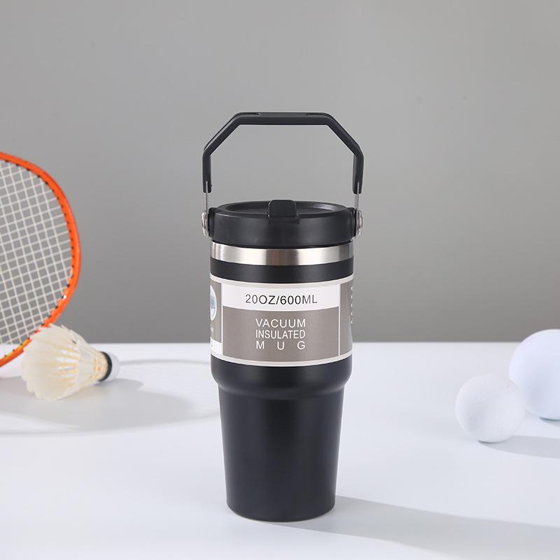 Large Capacity Insulated Stainless Steel Car Cup with Handle and Straw Lid
