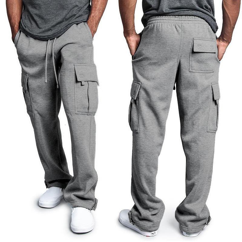 Men's Cargo Pants Loose Drawstring Sweatpants with Pockets Sports Straight Trousers Jogging Long Pants Hip Hop Streetwear