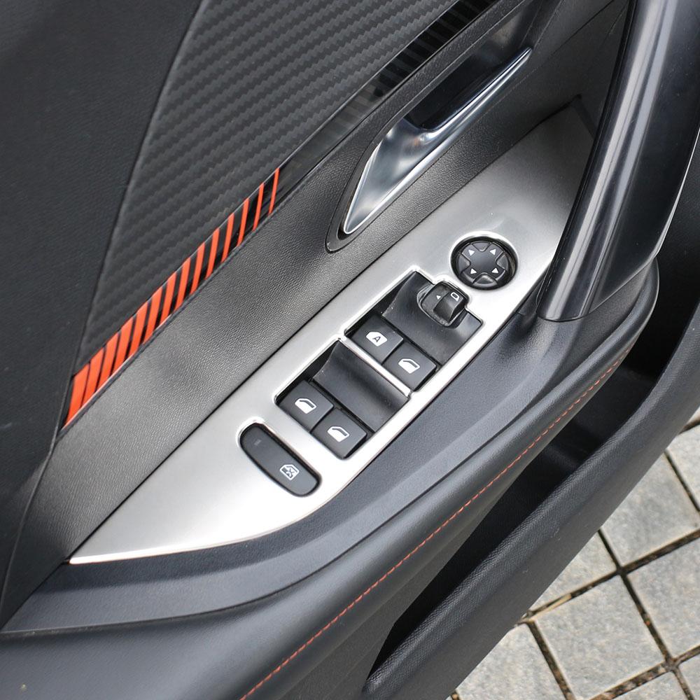 Car Window Glass Lift Button Panel Trim Cover for Peugeot 2008 2019-2023 E2008 2020-2022 LHD Stainless Steel Sticker Accessories