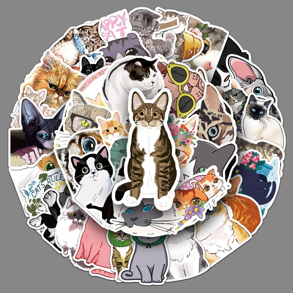 50 Cute Cat Cartoon Stickers for Notebook, Luggage, Car, and Scooter