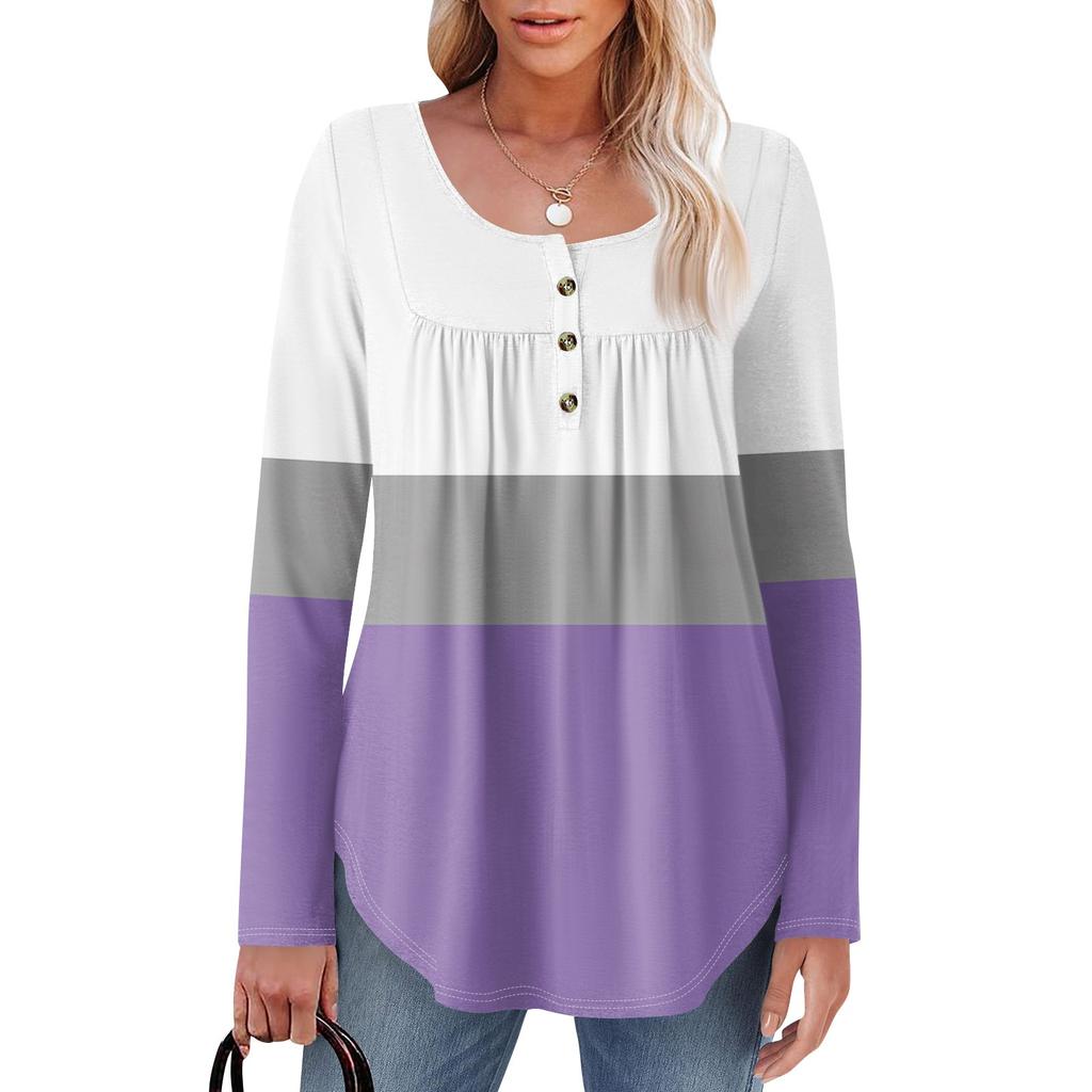 Γυναικεία Μπλούζα Τούνικ Μακρυμάνικη Φαρδιά Μπλούζα Καθημερινή Oversized Μπλούζα Πλισέ Τούνικ Κουμπωτή Καθημερινή Γυναικεία Μπλούζα με Μοτίβο