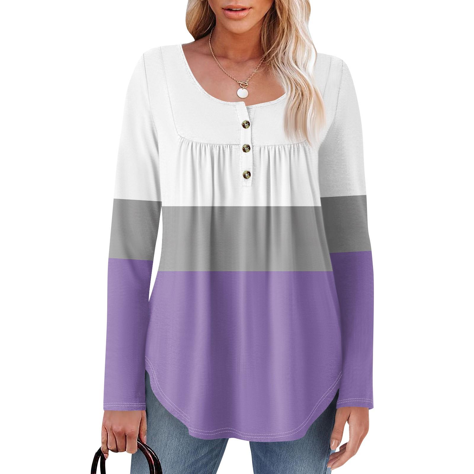 

Women s Long Sleeve Tunic Loose Tops Casual Oversized Tops Pleated Tunic Button Down Casual Women s Print Tops XL фіолетовий