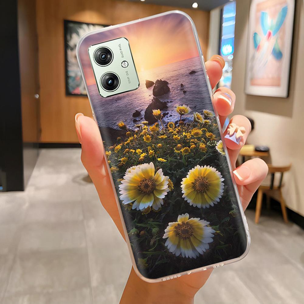 Soft Case For Moto G54 5G Case MotoG54 Silicone Phone Back Cover For Motorola Moto G54 Case XT-2343-1 Flower Love Heart Fundas