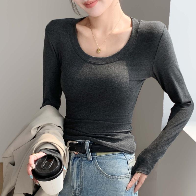 Crew neck bottoming shirt women's spring, autumn and winter wear inside and outside slim-fitting and thin versatile long-sleeved shirt top
