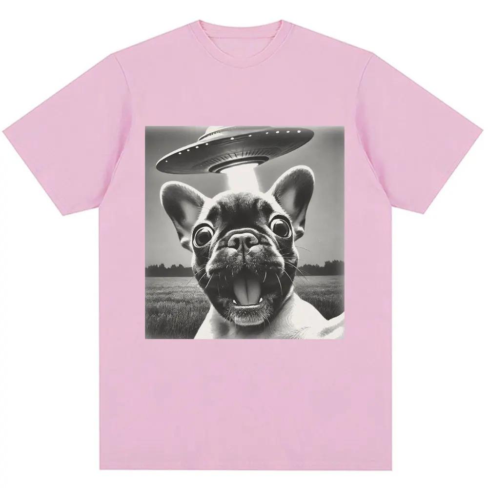 2026 Spring_Summer French Bulldog UFO Funny Emoji Pack Pattern Retro Fashion Men's and Women's Short Sleeve Shirt