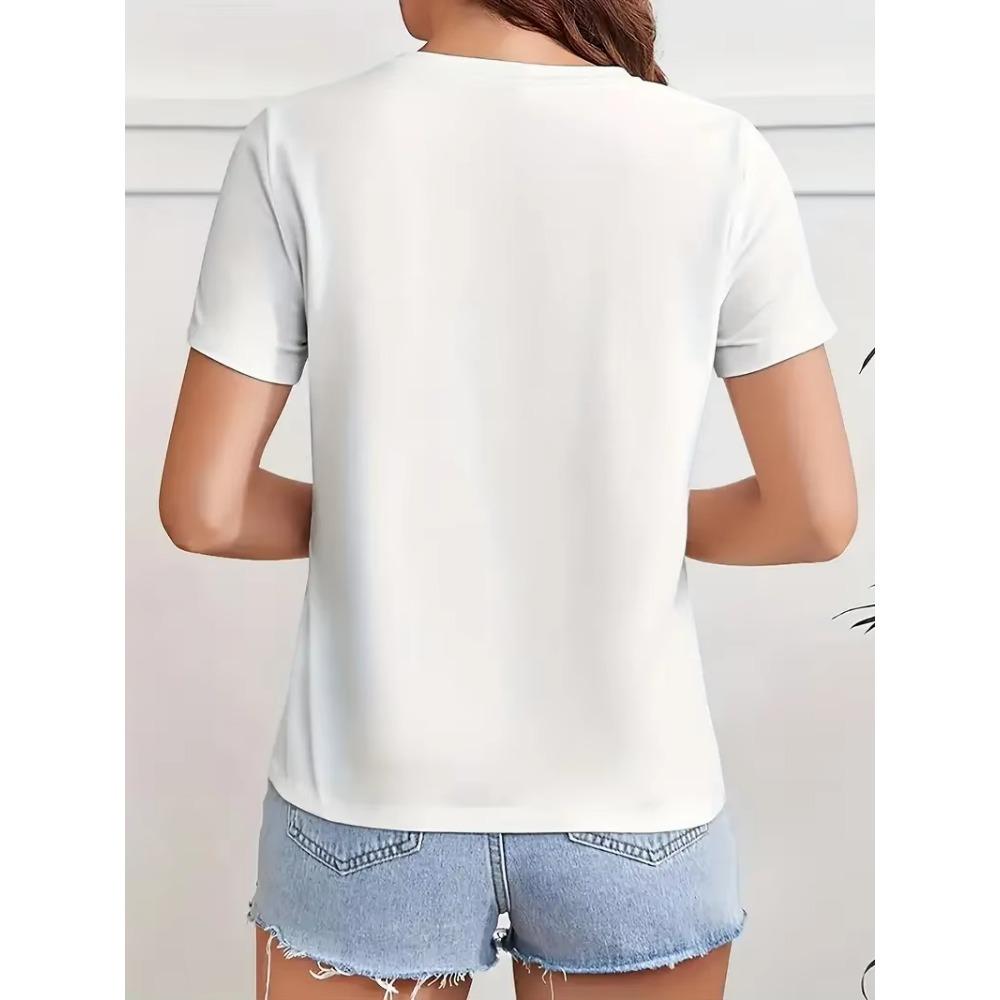 Rabbit Print Crew Neck T-Shirt Casual Short Sleeve Top For Spring Summer Women's Clothing Street Sports O Collar Ladies Shirt