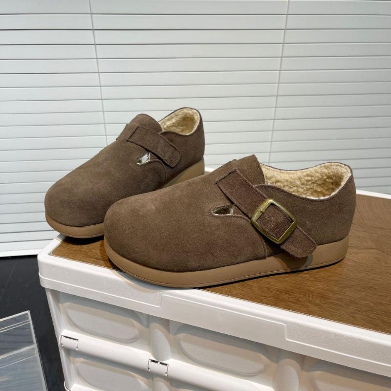 Women's new autumn and winter velvet warm cotton shoes, leather flat-bottomed casual buckle bag head women's shoes