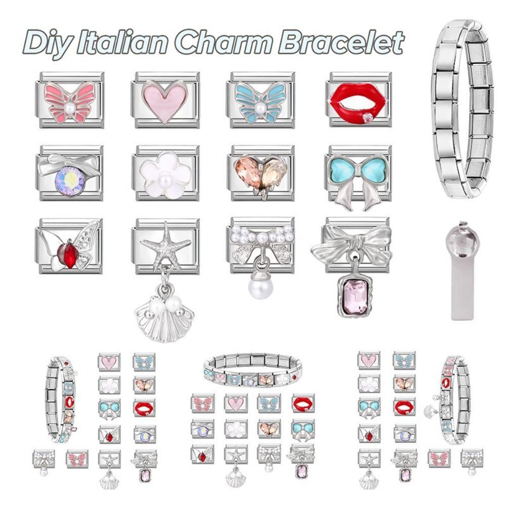 Brățară cu talismane din oțel inoxidabil, cu zale, cu fundiță, bijuterii, brățară modulă la modă, accesorii, cadou