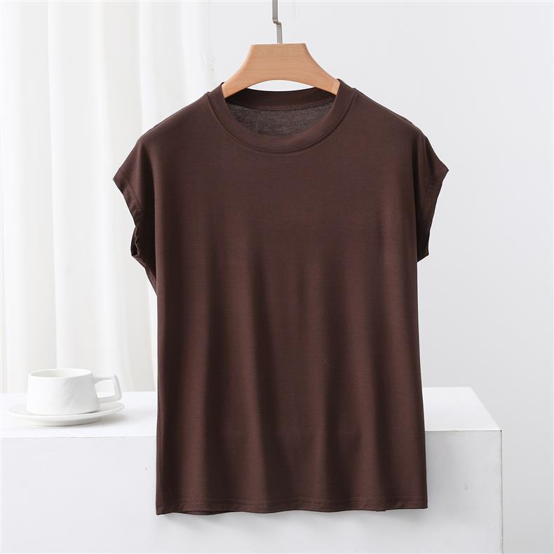 Modal Crew Neck Short Sleeve Casual T-Shirt - Women's Slimming, Versatile Summer Top.