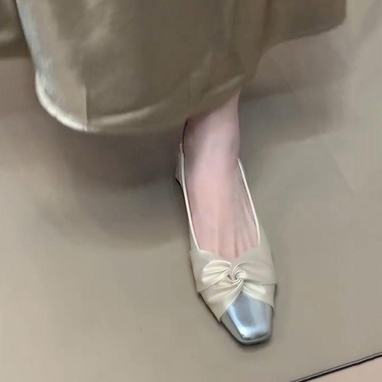 French Xiaoxiangfeng Bow Empty Bag Head Shoes Women's Summer Gentle and Transcendent Foreign Temperament Square Head Evening Sandals