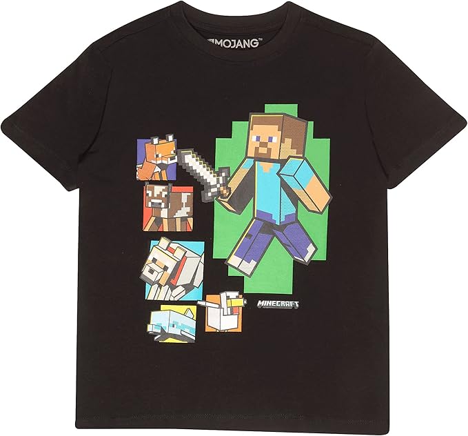 Minecraft Steve and Friends Kids T-Shirt 116-182 Black Official Merchandise 150