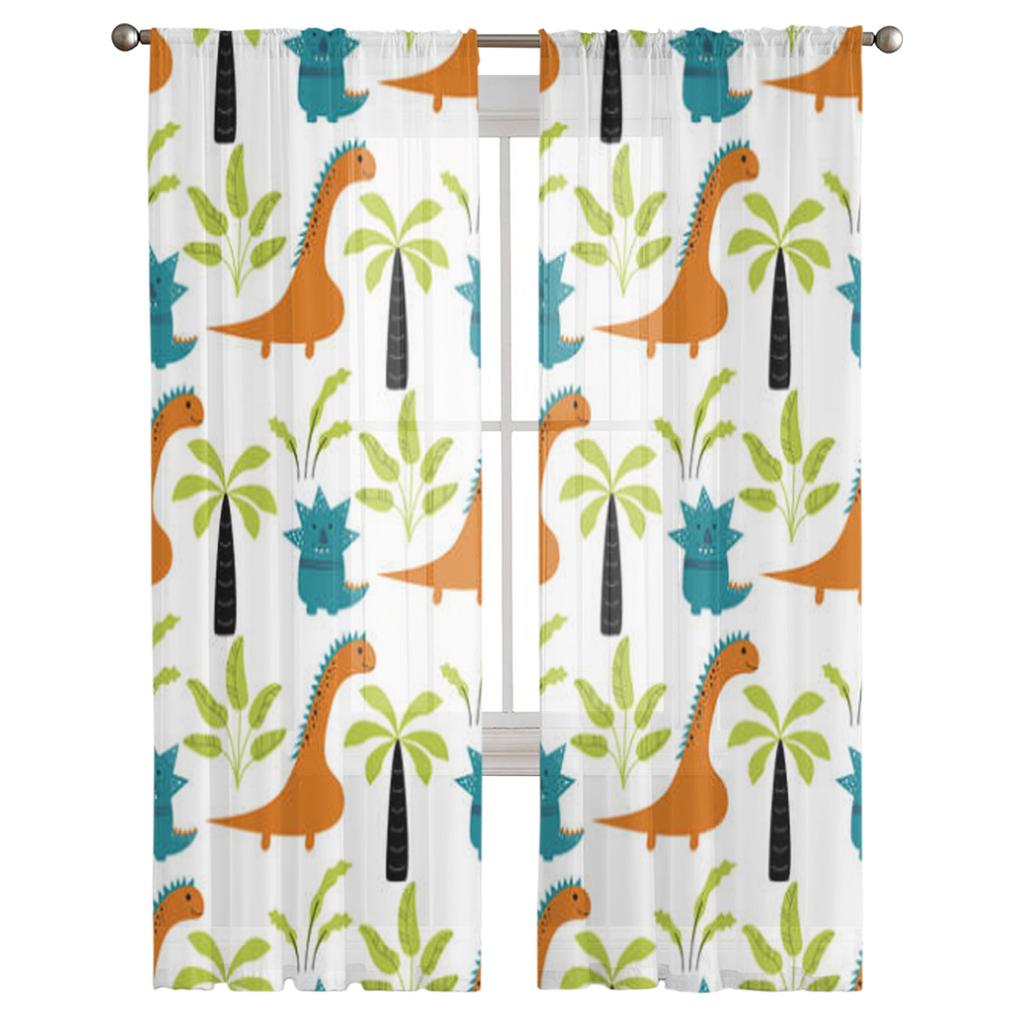 Dinosaur Cute Kids Tulle Curtains For Living Room Bedroom Christmas Chiffon Sheer Voile Kitchen Curtain