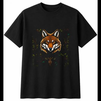 Coyote with Roses Wildlife Mens T-Shirt Black 100% Cotton Wild Animal Printed