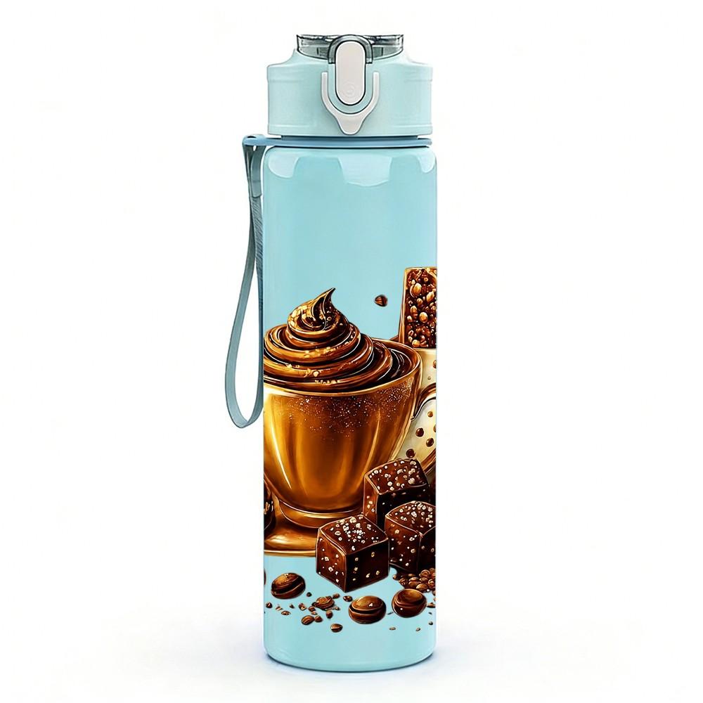 1PC Coffee Cup Bean Art 750ml Color Plastic Sports Water Bottle Leakproof Flip Straw Lid Suitable for Sports Office Home Use