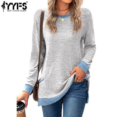 Chemisiers et chemises à manches longues et col rond pour femmes, mode décontractée, printemps-automne, couleur unie, imprimé