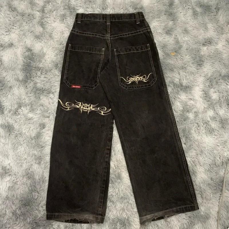 Mens Relaxed Fit Straight Leg Denim Pants With Vintage Embroidery Print Hip Hop Streetwear Harajuku Style