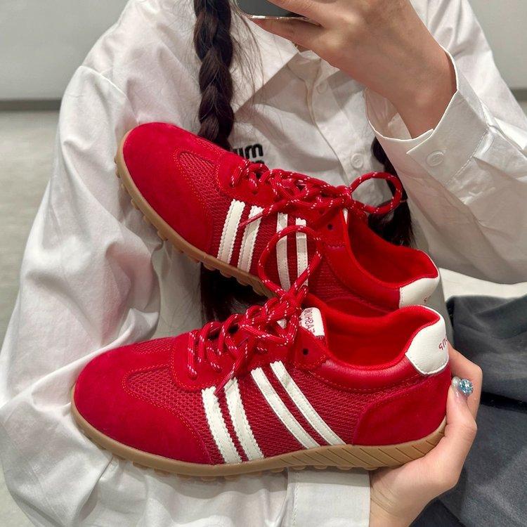 Retro color matching lace-up German training shoes women's 2025 new versatile casual sports breathable mesh Forrest Gump white shoes