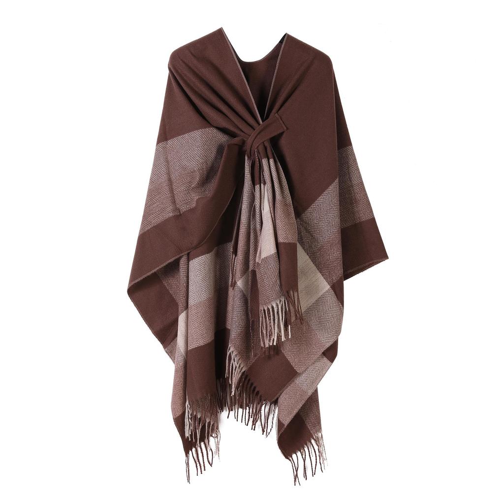 European & American Solid Color Imitation Cashmere Shawl Cape - Women's Autumn/Winter Warm Outerwear Scarf