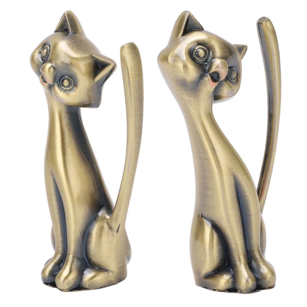 Cat Ring Holder Cat Statuette Style Zinc Alloy Sturdy Durable Retro Style Glossy Ring Organizer for Rings Jewelry