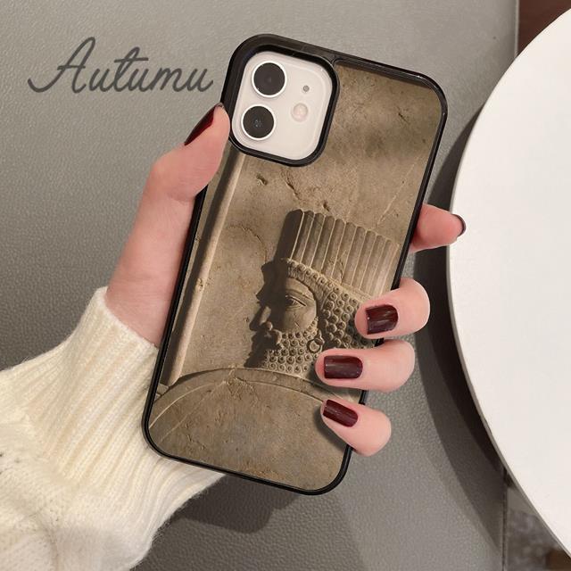 Carving Assyrian Mesopotamian Handyhülle für iPhone 11 12 13 14 Pro Max Mini X XR XS SE 2020 6 7 8 Plus Galaxy S21 S22 Schale