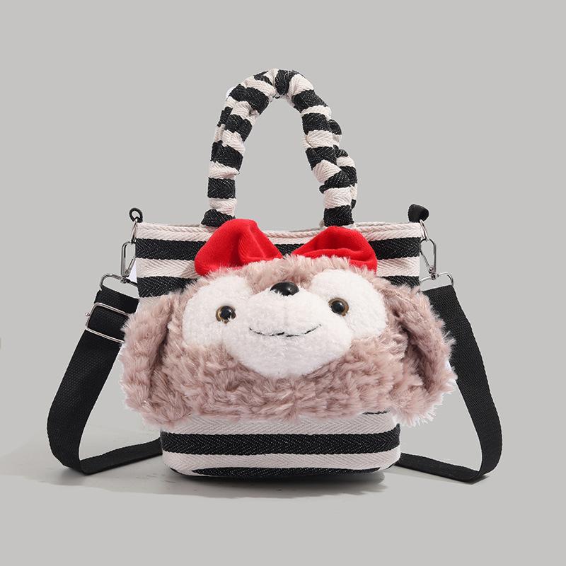 

Cute cartoon doll bag autumn and winter new striped canvas bag large capacity чёрный