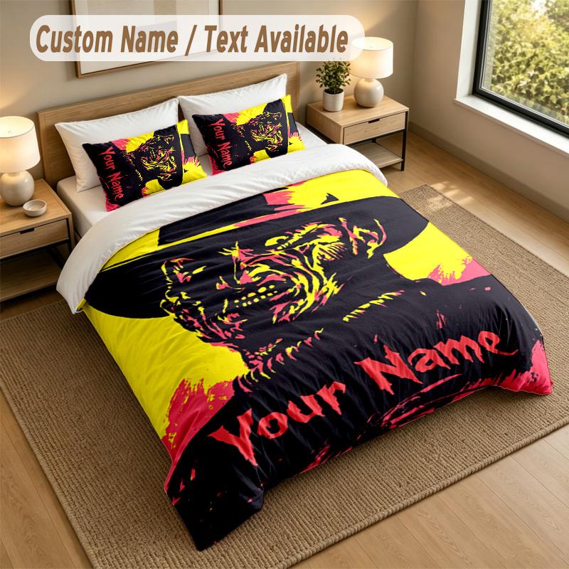 3Pcs Bedding Set Custom Name Text, 1 Sheet 2 Pillowcases Home Bed DecorA Nightmare on Elm Street Freddy Krueger