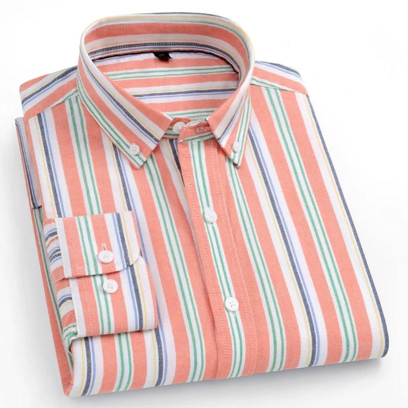 2026 spring new style 100% cotton Oxford plaid striped men's long-sleeved fashionable business casual fit shirt single top