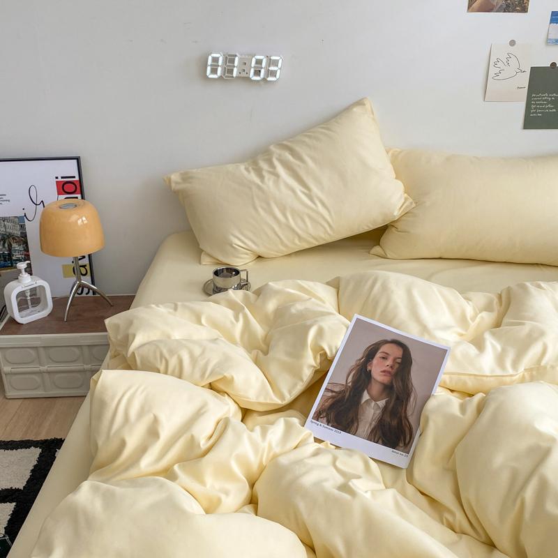 INS Nordic Bedding Set Quilt Cover Simple Solid Color Duvet Cover Set For Girls Single Twin Full Queen Flat & Fitted Sheet