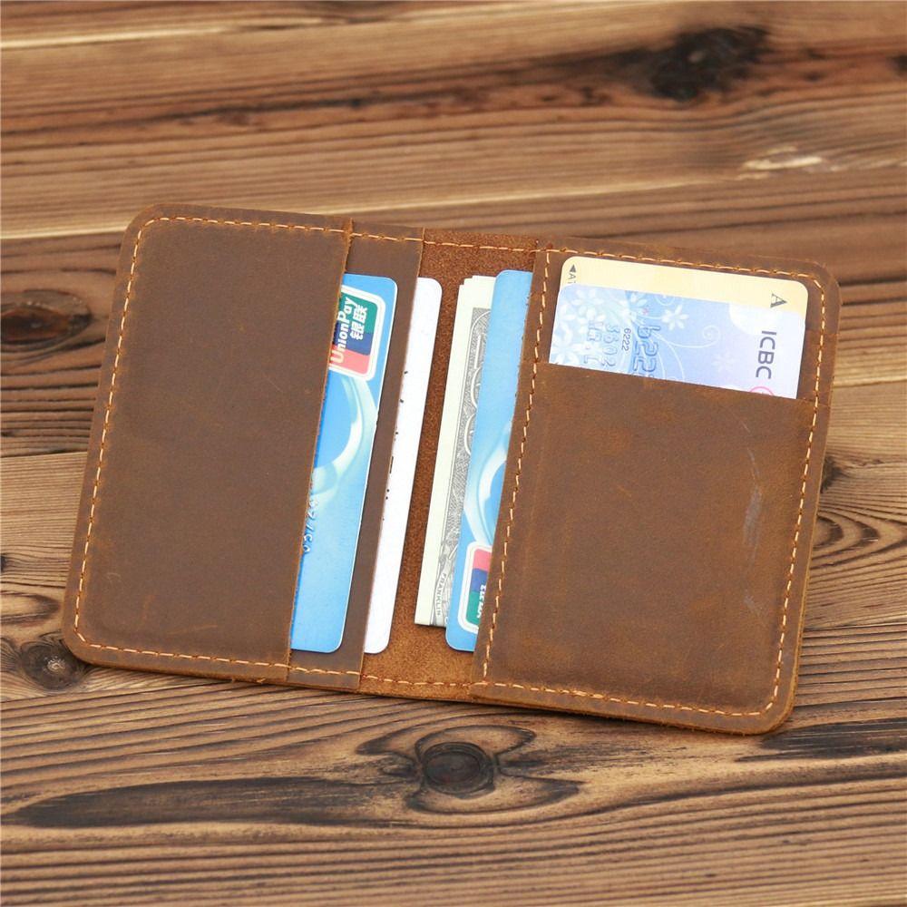 Vintage Genuine Leather Men's Card Holder Minimalist Small Wallet Brown Thin Purse Credit Card ID Card