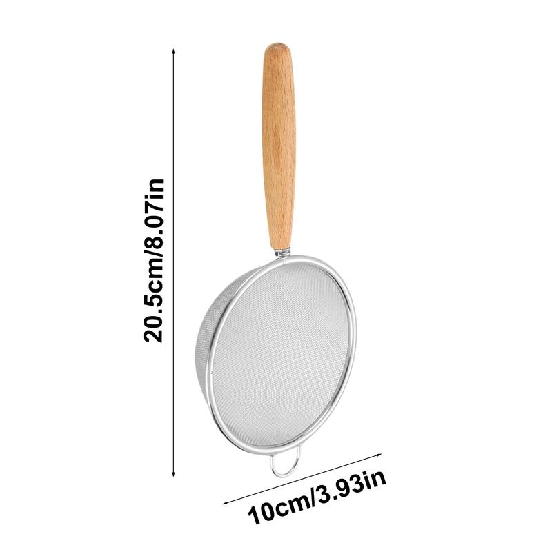 304 stainless steel filter Spoon with Comfortable insulated Wooden Handle Flour Filter Spoon Household Kitchen Fried Food Filter