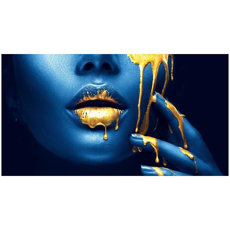 Sexy Gold Lips African Woman Canvas Paintings On The Wall Art Posters And Prints Half Face Black Girl Pictures For Living Room
